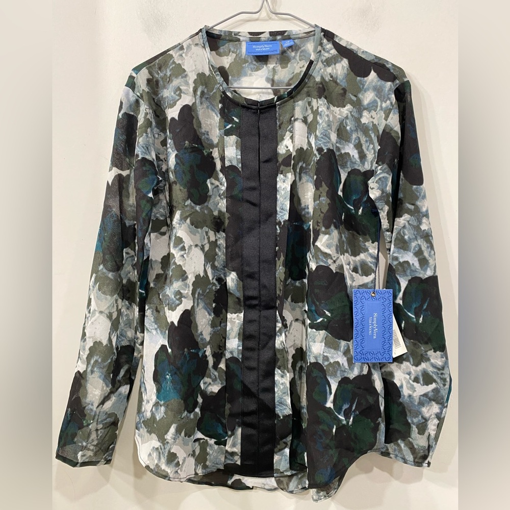 Vera Wang Simply Vera Watercolour Alpine Baroque Abstract Top Blouse XS